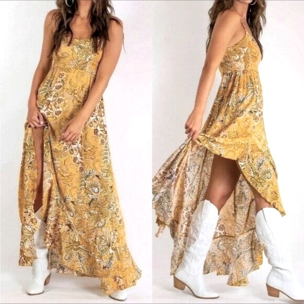 NEW Free People High Low Maxi Gold Combo Dress Large